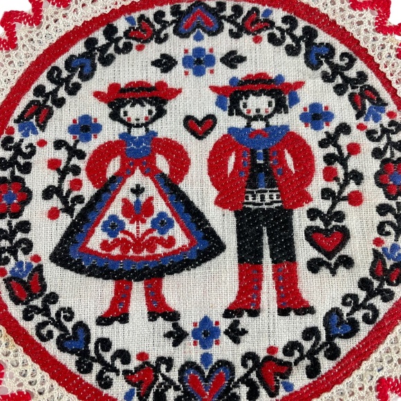 Vintage Australian Folk Art Cottagecore Needlepoint Thin Hot Pad Doily 7” Circle - Picture 10 of 11